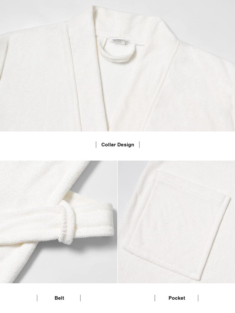 Vislivin Womens Lightweight Bathrobe Soft Kimono Robes Terry Cloth Bathrobe Knee Length Bath Gown White L - Image 4